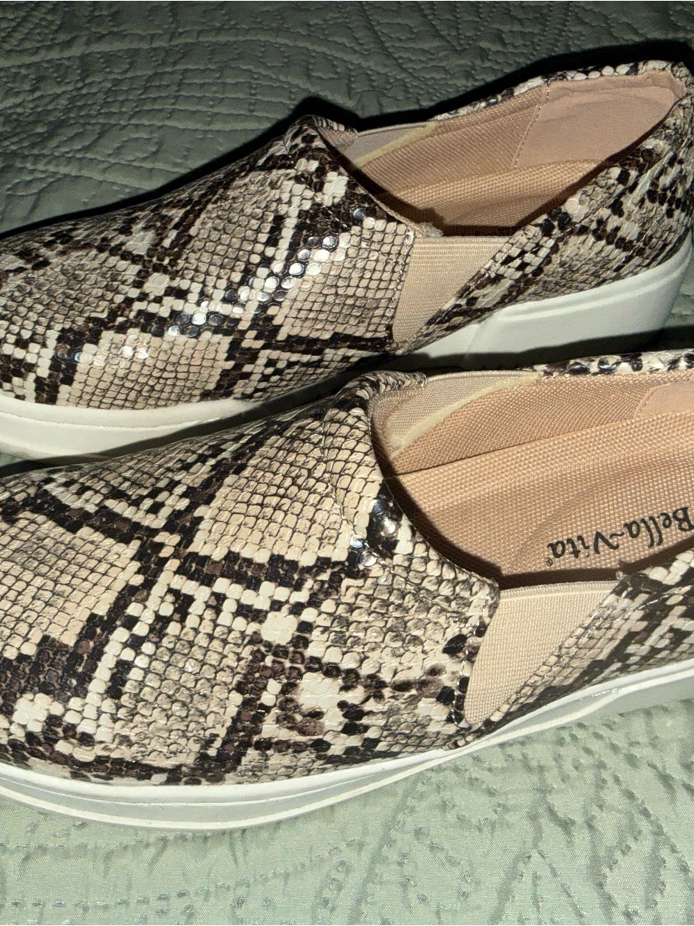 Bella Vita Women's Snake-Print Slip-On Loafers in Beige and Black